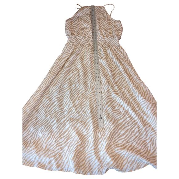 Ann Taylor Zebra Print Midi Dress Tan White Women's Size Medium - Picture 3 of 7